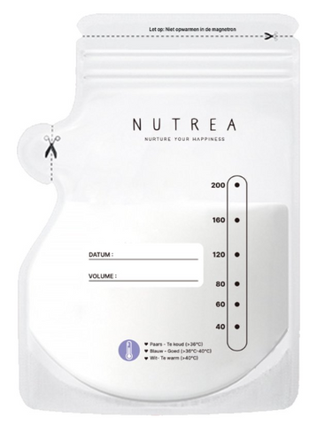 Nutrea – 100 Stuks – Moedermelk Bewaarzakjes met Schenktuit – 200 ml – Borstvoeding Bewaarzakje