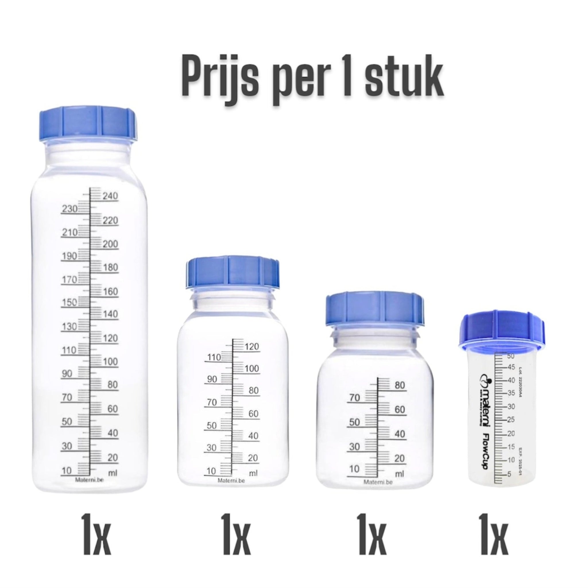 Materni (Home) herbruikbare moedermelk bewaarflesjes inc. dop t.b.v. borstvoeding (50, 80, 120 of 240 ml) Per 1 Stuk