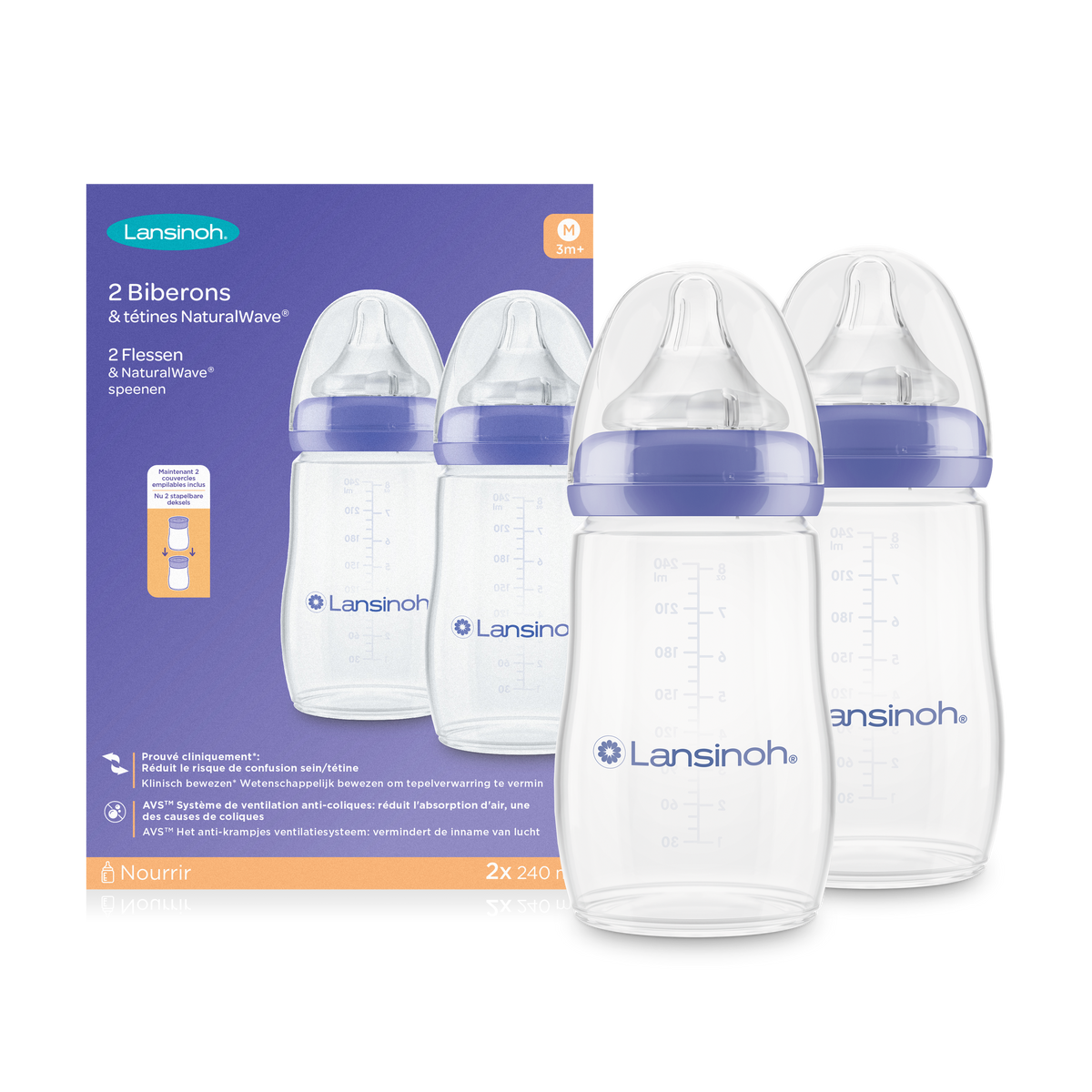 Lansinoh Natural Wave Fles 240 ml - 2 stuks