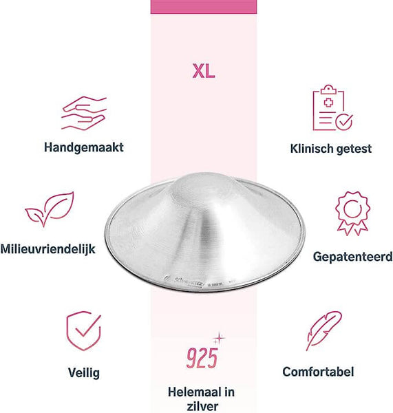 Silverette® Tepelkapjes | XL + O-FEEL™ Ringen | Originele Zilveren Tepelhoedjes | Klinisch Getest | 925 Zilver