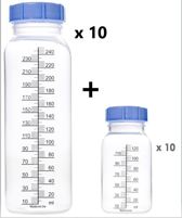 Set Materni (Home) herbruikbare moedermelk bewaarflessen inclusief dop 10x120ml en 10x240ml